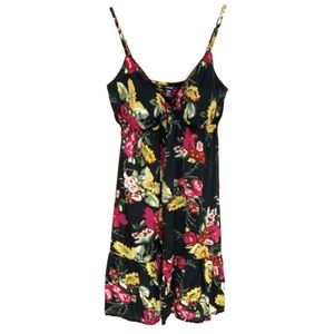MAJORA | Summer Floral Crinkle Black Dress Size M
